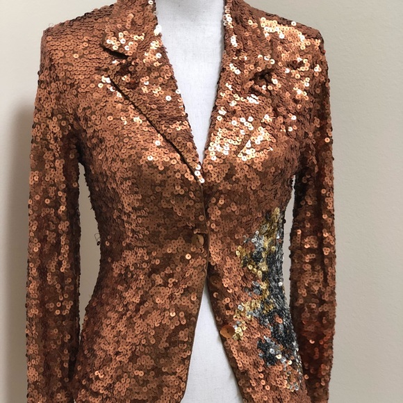 Shine New York Jackets & Blazers - Metallic Sequin Blazer with Flower Detail